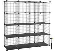 SONGMICS Meuble de Rangement à 16 Cubes, Étagère Modulable en Fil Métallique, avec Supports de Fond, pour Chaussures, Livres, Jouets, Vêtements, Salle de Bain, Salon, 31 x 123 x 123 cm, Noir LPI44H