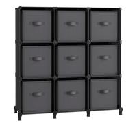 SONGMICS Meuble de Rangement avec Boîtes, Meuble à 9 Cases pour Vêtements, Étagères en Tissu Non-tissés, Personnalisable, Extensible, Gain de Place, Chambre, Noir d'Encre et Gris Tourterelle LPC092B01