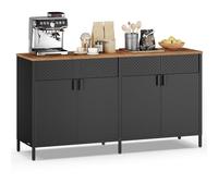 SONGMICS Meuble de Rangement, Buffet, en Métal, 4 Portes, Fermeture Magnétique, Cadre en Acier, 40 x 141 x 76 cm, Noir d'encre et Marron Rustique LSC205BD01