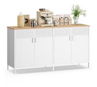 SONGMICS Meuble de Rangement, Buffet, en Métal, 4 Portes, Fermeture Magnétique, Cadre en Acier, 40 x 141 x 76 cm, Blanc Nuage et Beige Chêne LSC205WC01