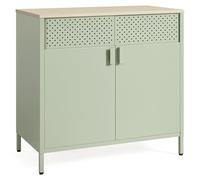 SONGMICS Meuble de Rangement, Buffet, en Métal, Double Porte, Fermeture Magnétique, Cadre en Acier, 40 x 80 x 76 cm, Vert Laurier et Couleur Chêne Naturel LSC102C01