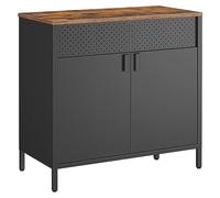 SONGMICS Meuble de Rangement, Buffet, en Métal, Double Porte, Fermeture Magnétique, Cadre en Acier, 40 x 80 x 76 cm, Marron Rustique et Noir LSC102B01