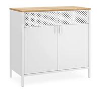 SONGMICS Meuble de Rangement, Buffet, en Métal, Double Porte, Fermeture Magnétique, Cadre en Acier, 40 x 80 x 76 cm, Couleur Boisée et Blanc LSC102W57