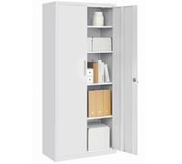 SONGMICS Meuble de Rangement Bureau, en Acier, 5 Niveaux, Serrure | Armoire à Outils, Placard, Doubles Portes, Étagères Réglables, pour Garage, Gris clair, Collection BEREND OMC015G01