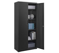 SONGMICS Meuble de Rangement Bureau, en Acier, 5 Niveaux, Serrure | Armoire à Outils, Placard, Doubles Portes, Étagères Réglables, pour Garage, Noir mat, Collection BEREND OMC015B01