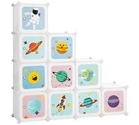 SONGMICS Meuble de Rangement Enfant 10 Cubes, Armoire modulable avec Portes, Étagère en Plastique, pour vêtements, Chaussures, Jouets, Sacs d'école, 123 x 31 x 123 cm, Blanc LPC903W01