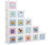 SONGMICS Meuble de Rangement Enfant 15 Cubes, Armoire modulable avec Portes, Étagère en Plastique, pour vêtements, Chaussures, Jouets, Sacs d'école, 153 x 31 x 153 cm, Blanc LPC902W