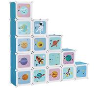 SONGMICS Meuble de Rangement Enfant 15 Cubes, Armoire modulable avec Portes, Étagère en Plastique, pour vêtements, Chaussures, Jouets, Sacs d'école, 153 x 31 x 153 cm, Bleu LPC902Q01