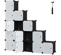 SONGMICS Meuble de Rangement Modulable, 16 Compartiments, Étagère en Plastique, avec Portes, pour Vêtements, Chaussures, LPC44HS