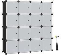SONGMICS Meuble de Rangement Modulable, 16 Cubes, Étagère en Plastique, avec Portes, pour Vêtements, Chaussures, Livres, Assemblage Facile, Noir LPC44HS