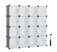 SONGMICS Meuble de Rangement Modulable, 16 Cubes, Étagère en Plastique, avec Portes, pour Vêtements, Chaussures, Livres, Assemblage Facile, Gris LPC443G01