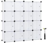 SONGMICS Meuble de Rangement Modulable, 16 Cubes, Étagère en Plastique, avec Portes, pour Vêtements, Chaussures, Livres, Assemblage Facile, Blanc LPC44BS