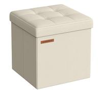 SONGMICS Meuble de rangement pliable de 30 x 30 cm, ottoman avec rangement pouvant accueillir jusqu'à 130 kg, pour salon, chambre à coucher, dortoir, blanc crème LSF028W01