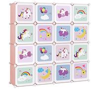 SONGMICS Meuble Rangement Enfant 16 Cubes, Armoire Modulable avec Portes, Étagère en Plastique, pour Jouets, Vêtements, Chaussures, Sacs d'École, 123 x 31 x 123 cm, Rose LPC906P01