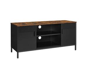 SONGMICS Meuble TV, pour Téléviseur Jusqu’à 55 Pouces, avec Portes | 3 Étagères Réglables, pour Salon, Chambre, Marron Rustique et Noir, Collection BRAVON LTS103B01