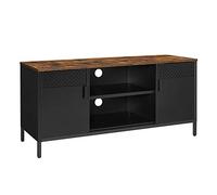 SONGMICS Meuble TV, Support Télé pour Téléviseur Jusqu’à 55 Pouces, Table Télévision avec Portes, 3 Étagères Réglables, pour Salon, Chambre, Marron Rustique et Noir LTS103B01