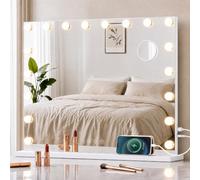 SONGMICS Miroir de Maquillage Lumineux pour Coiffeuse, avec 18 Ampoules LED, 3 Couleurs, Miroir Grossissant x10, USB, Mural ou de Table, 62 x 80 x 5,7 cm, Blanc Mat, Collection Berit LWM223WC02
