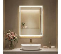 SONGMICS Miroir de Salle de Bain avec Éclairage, Miroir Mural Rectangulaire, Anti-buée, Température et Luminosité Réglables, pour Coiffeuse, Chambre, 70,7 x 50,7 cm, Blanc Nuage LWM212WC02