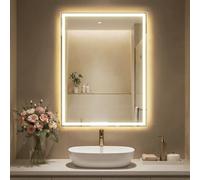 SONGMICS Miroir de Salle de Bain avec Éclairage, Miroir Mural Rectangulaire, Anti-buée, Température et Luminosité Réglables, pour Coiffeuse, Chambre, 80,7 x 60,7 cm, Blanc Nuage LWM210WC02