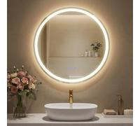 SONGMICS Miroir de Salle de Bain avec Éclairage, Miroir Mural Rond, Anti-buée, Température et Luminosité Réglables, pour Coiffeuse, Chambre, 51 cm, Blanc Nuage LWM213WC02