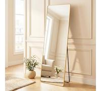 SONGMICS Miroir Intégral, 160 x 50 cm, Miroir Rectangulaire sur Pied, à Poser au Sol, Cadre en Alliage d’Aluminium, Verre Trempé, pour Chambre, Salon, Dressing, Doré Clair LFM030A01