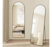 SONGMICS Miroir Intégral Arqué sur Pied, 160 x 50 cm, Verre Trempé | Cadre en Alliage d'Aluminium, à Poser au Sol, Coins Arrondis, Noir Mat, Collection AILEAS LFM051BD01