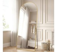 SONGMICS Miroir Intégral Arqué sur Pied, 165 x 60 cm, Verre Trempé | Miroir à Poser au Sol, Cadre en Alliage d’Aluminium, Chambre, Salon, Dressing, Doré Clair, Collection AILEAS LFM039AB01