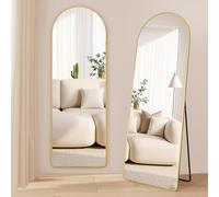 SONGMICS Miroir Intégral, Miroir Arqué sur Pied, à Poser au Sol, Cadre en Alliage d’Aluminium, Verre Trempé, pour Chambre, Salon, Dressing, Coins Arrondis, 160 x 50 cm, Doré Clair LFM051AB01