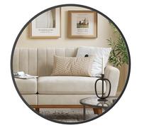 SONGMICS Miroir Rond, Miroir Mural, Diamètre 40,7 cm, Cadre en Métal, Facile à Installer, pour Salle de Bain, Salon, Chambre, Entrée, Couloir, Noir d'encre LWM104B01
