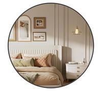 SONGMICS Miroir Rond, Miroir Mural, Diamètre 61 cm, Cadre en Métal, Facile à Installer, pour Salle de Bain, Salon, Chambre, Entrée, Couloir, Noir d'encre LWM102B01