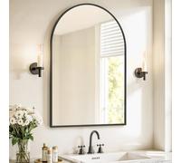 SONGMICS Miroir Salle de Bain, Miroir Mural Arqué, Cadre en Aluminium, 91 x 61 cm, avec Film de Sécurité, Montage Facile, pour Salon, Chambre, Salle de Bain, Noir d'encre LWM011BD01