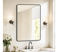 SONGMICS Miroir Salle de Bain, Miroir Mural Rectangulaire, Cadre en Aluminium, 91 x 61 cm, avec Film de Sécurité, 2 Options de Suspension, pour Salon, Chambre, Salle de Bain, Noir d’Encre LWM010BD01