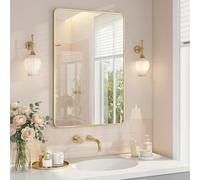SONGMICS Miroir Salle de Bain, Miroir Mural Rectangulaire, Cadre en Aluminium, 91 x 61 cm, avec Film de Sécurité, 2 Options de Suspension, pour Salon, Chambre, Salle de Bain, Doré Clair LWM010AB01