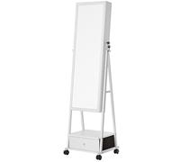 Miroir sur pied, armoire à bijoux, miroir pour tout le corps, armoire à glace, verrouillable, avec tiroir, roulettes, idée cadeau, blanc