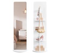 SONGMICS Miroir sur Pied, Miroir à Poser au Sol, Rotatif à 360°, 163 x 45 cm, avec Socle, Étagères et Crochets, Verre Trempé Haute Définition, pour Chambre, Salon, Blanc Nuage LFM036W01