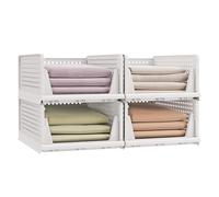 SONGMICS Organisateur d’Armoire Pliable, Lot de 4, Tiroir Coulissant Empilable, Panier, Étagère de Rangement, en Plastique, pour Chambre, Bureau, Salle de Bain, Blanc LPC400WZ01