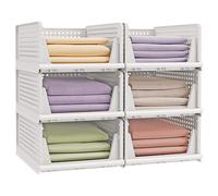 SONGMICS Organisateur d’Armoire Pliable, Lot de 6, Tiroir Coulissant Empilable, Panier, Étagère de Rangement, en Plastique, pour Chambre, Bureau, Salle de Bain, Blanc LPC600WZ01