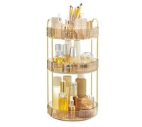 SONGMICS Organisateur de Maquillage, Organisateur de Soins de la Peau Rond Rotatif à 3 Niveaux, Personnalisable, Organisateur de vanité d'articles de Toilette, Lazy Susan, Cadeau, Champagne doré