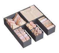 SONGMICS Organisateurs de tiroirs, séparateurs de tiroirs, lot de 18, boîtes de rangement pliables en tissu pour chaussettes, sous-vêtements, cravates, foulards, gris Piazarra RDZ006G04