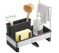 SONGMICS Organisateur Évier de Cuisine, Porte-Accessoires pour Évier avec Porte-éponge, pour Brosses, Chiffons, Savon, en Acier Inoxydable, Bec Rotatif, Noir d'encre et Argent KCS555BH01