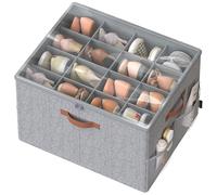 SONGMICS Organiseur de Chaussures, Boîte de Rangement pour Chaussures, pour 16 Paires, avec Poignées, Gain de Place, Couvercle Transparent, Modulable, pour Armoire, Gris Tourterelle LSP555G01