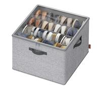 SONGMICS Organiseur de Chaussures, pour jusqu’à 16 Paires, Boîte de Rangement Gain de Place, Séparateurs Réglables, Empilable, Couvercle Transparent, Lot de 2, Gris Tourterelle LSP622GD01