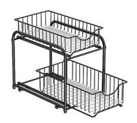 SONGMICS Lot de 2, Organiseur de Cuisine, Étagère sous Évier, 2 Paniers Coulissants, Empilable, Rangement dans Placard, sous Lavabo, avec Tiroirs, pour Cuisine, Salle de Bain, Noir Classique KCS017B02