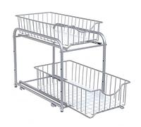 SONGMICS Organiseur de Cuisine, Étagère sous Évier, 2 Paniers Coulissants, Empilable, pour Rangement dans Placard, sous Lavabo, avec Tiroirs, pour Cuisine, Salle de bain, Argent KCS017E01