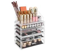 SONGMICS Organiseur de Maquillage, Boîte de Rangement en Plastique PS | Cosmétique, Présentoirs, Rouge à Lèvres, Vernis à Ongles, Bijoux, Cadeau Noel, Blanc, Collection GINETTA JKA009TP