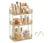 SONGMICS Organiseur Maquillage, Rangement Maquillage, 2 Accessoires Optionnels, 3 Niveaux, Rectangulaire, Séparable, Porte-Bijoux, pour Coiffeuse, Doré Champagne JKA013A01