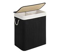 SONGMICS Panier à linge, en bambou, avec 2 compartiments, amovible, 100 L, noir
