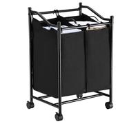 SONGMICS - Panier à linge à 2 compartiments, 90 L, noir, pliable, 2 × 45 L, structure en fer, bac à linge en polyester, trieur de linge, chariot à linge, collecteur de linge LSF002BK