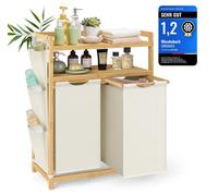 SONGMICS, panier à linge à 2 compartiments, en bambou, 100 litres, avec espace de rangement – Crème, dimensions 100 litres (2 niveaux + 2 compartiments)