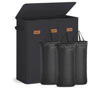 SONGMICS Panier à Linge à 3 Compartiments, 160 L, avec Couvercle, 5 Étiquettes de Tri, Sacs Intérieurs Amovibles et Lavables, Buanderie, Chambre, Noir d’Encre RLH013B01V1